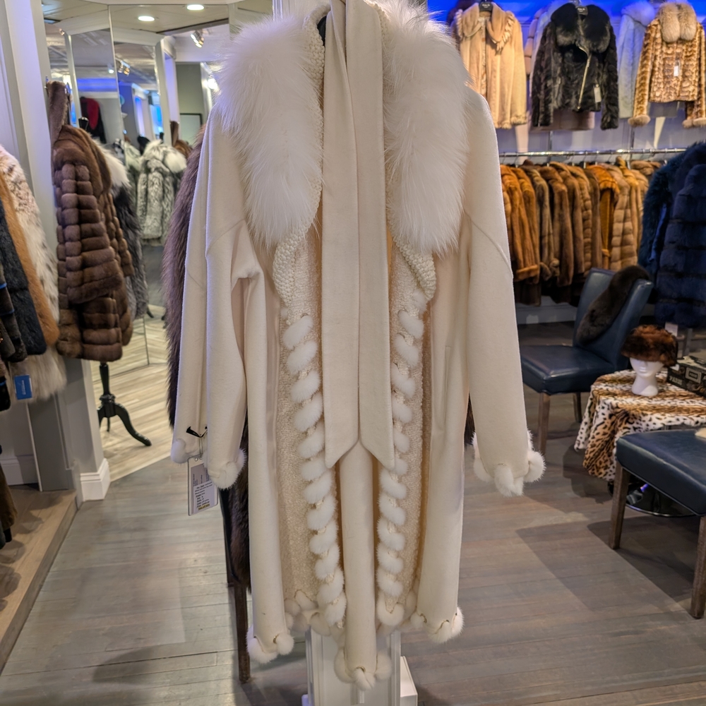 Elegant White Fur-Trimmed Coat